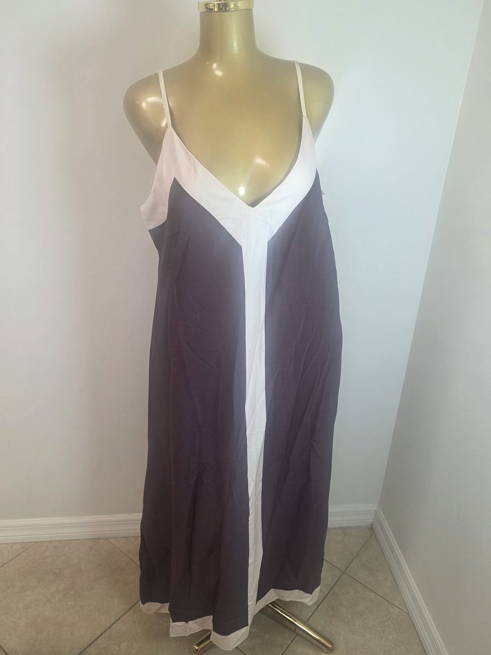 Women's Cream & Brown Colorblock Maxi Dress Size XL